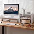 Artiss Monitor Stand and 3-Tier Desk Organiser 2-in-1 Modular Computer Monitor Riser PVC Desktop Shelf Holds 20kg for Office Students Gaming