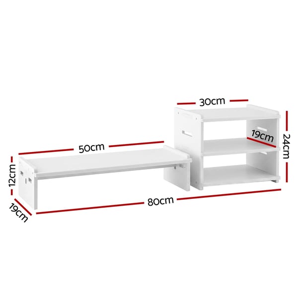 Artiss Monitor Stand and 3-Tier Desk Organiser 2-in-1 Modular PVC Desktop Shelf Holds 20kg
