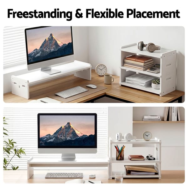 Artiss Monitor Stand and 3-Tier Desk Organiser 2-in-1 Modular PVC Desktop Shelf Holds 20kg
