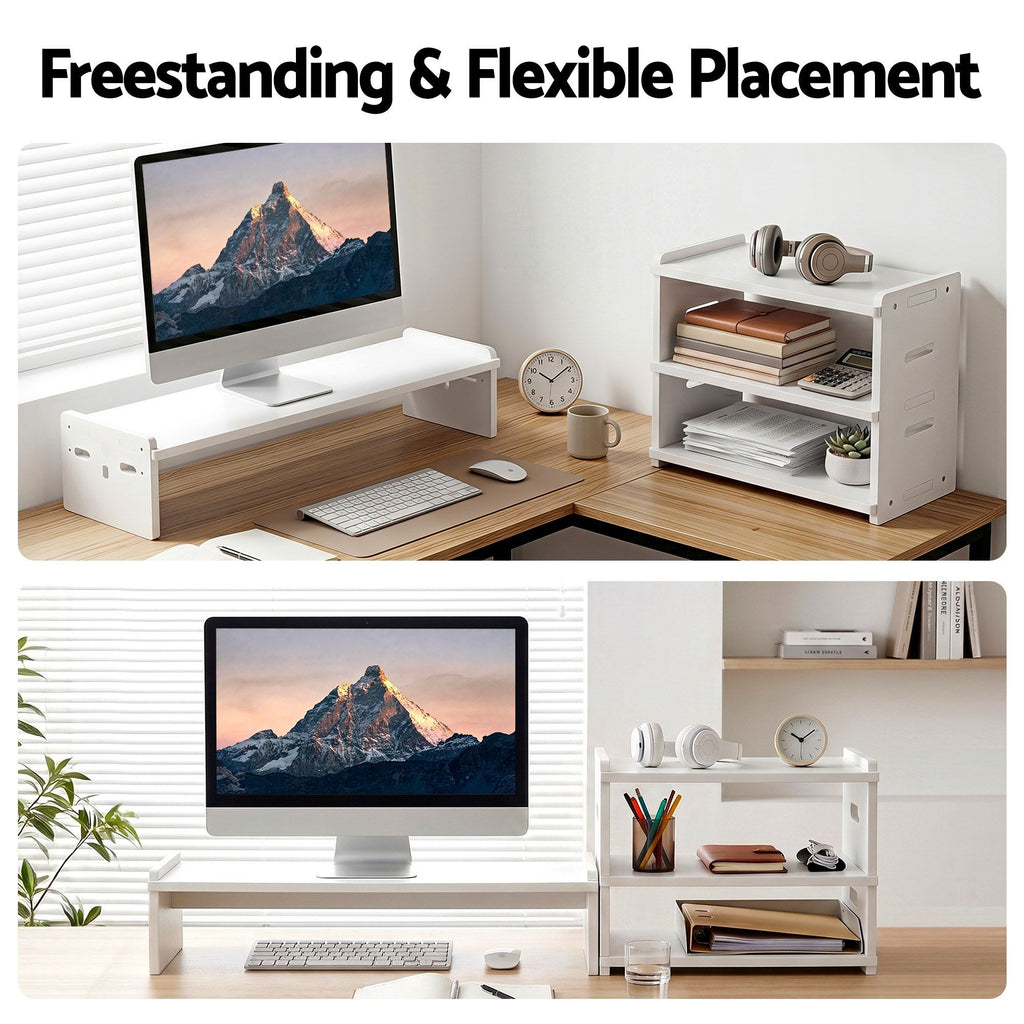 Artiss Monitor Stand and 3-Tier Desk Organiser, PVC Desktop and Shelf Holds 20kg