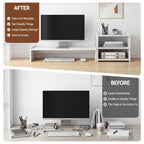 Artiss Monitor Stand and 3-Tier Desk Organiser 2-in-1 Modular PVC Desktop Shelf Holds 20kg