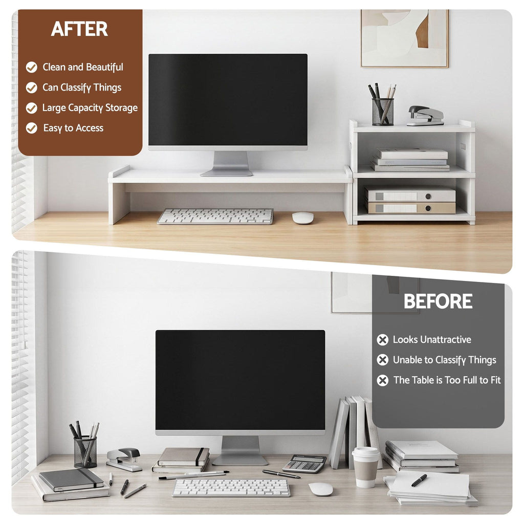 Artiss Monitor Stand and 3-Tier Desk Organiser, PVC Desktop and Shelf Holds 20kg