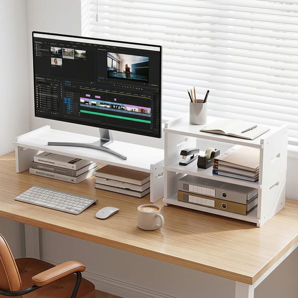 Artiss Monitor Stand and 3-Tier Desk Organiser 2-in-1 Modular PVC Desktop Shelf Holds 20kg