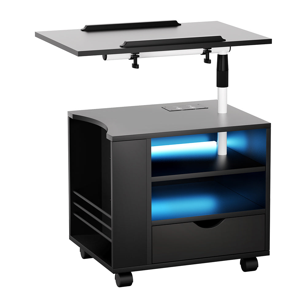 Artiss Bedside Table USB Charging with LED Adjustable Laptop Tray with Anti-Slip Support