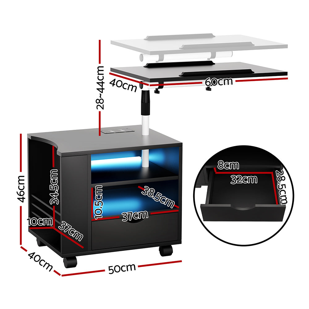Artiss Bedside Table USB Charging with LED Adjustable Laptop Tray with Anti-Slip Support