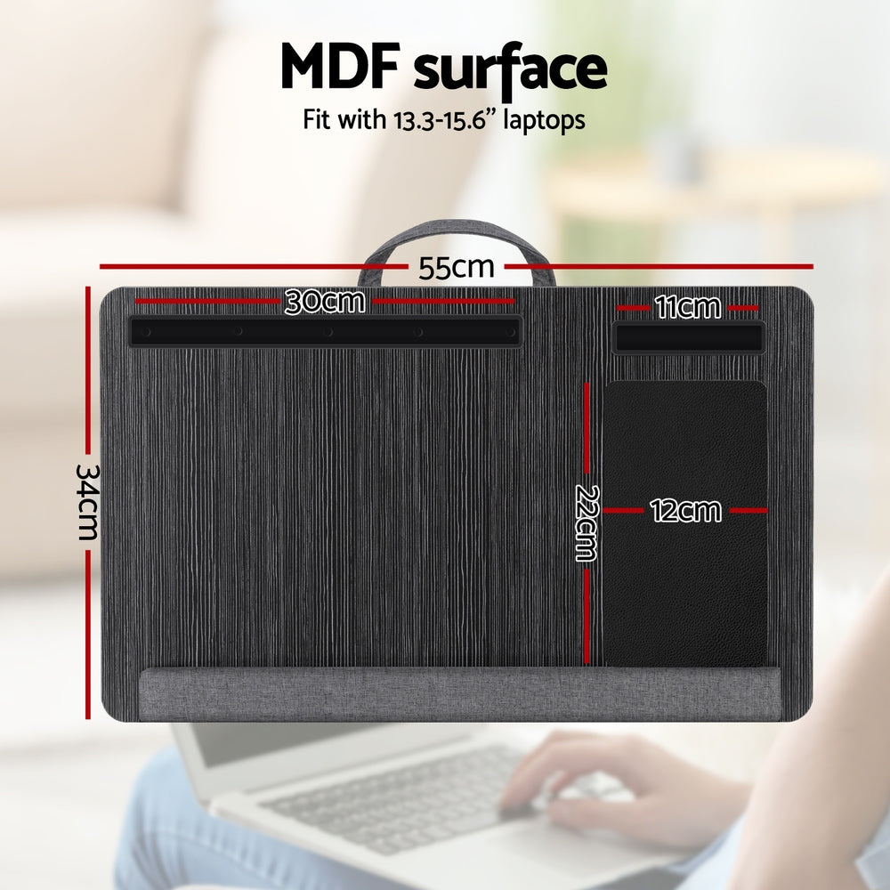Artiss Lap Desk Laptop Desk Portable w/ Wrist-rest Phone Slot Black/Light Wood 55CM