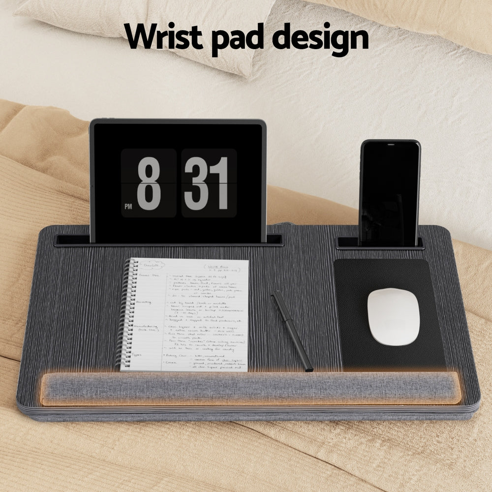 Artiss Lap Desk Laptop Desk Portable w/ Wrist-rest Phone Slot Black/Light Wood 55CM