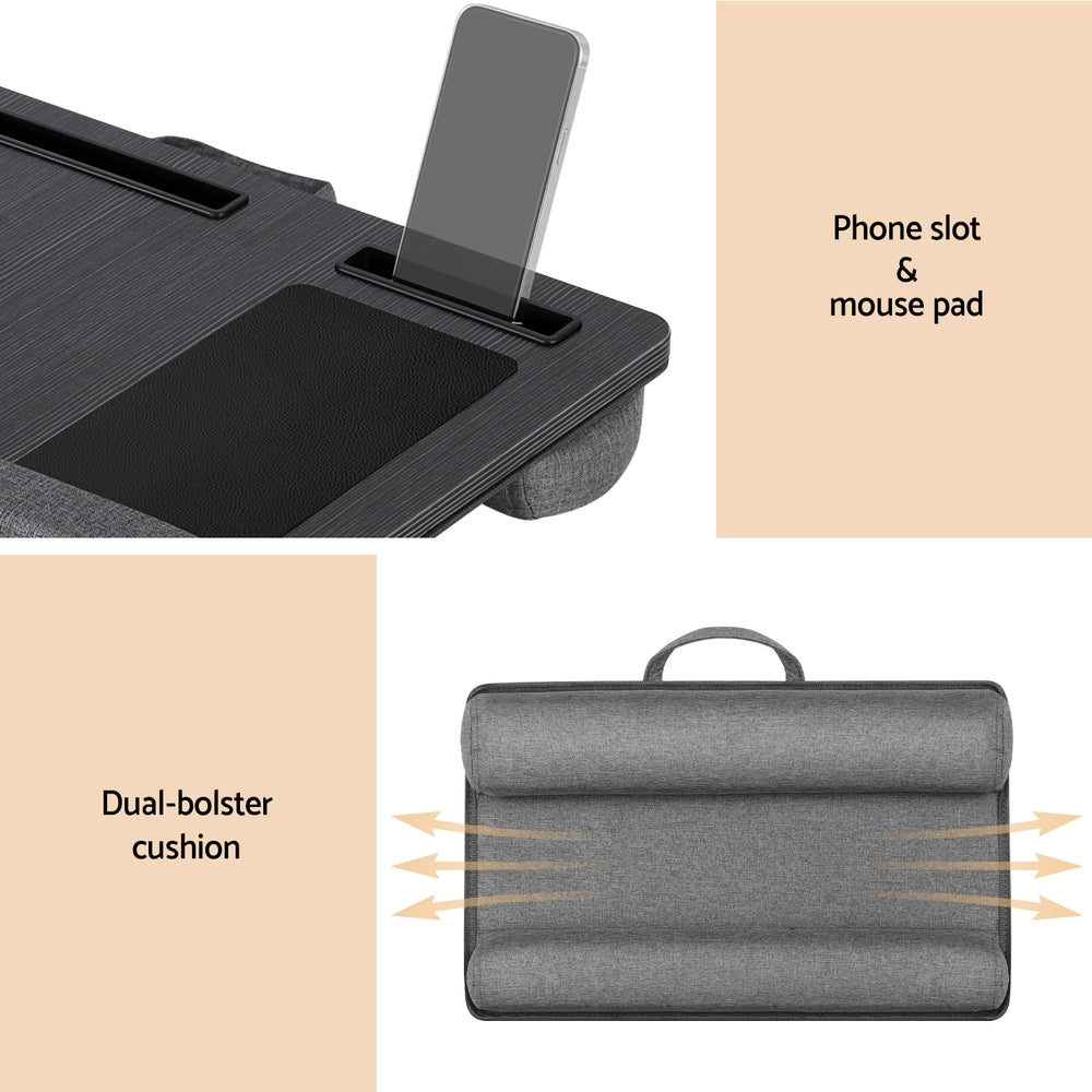 Artiss Lap Desk Laptop Desk Portable w/ Wrist-rest Phone Slot Black/Light Wood 55CM