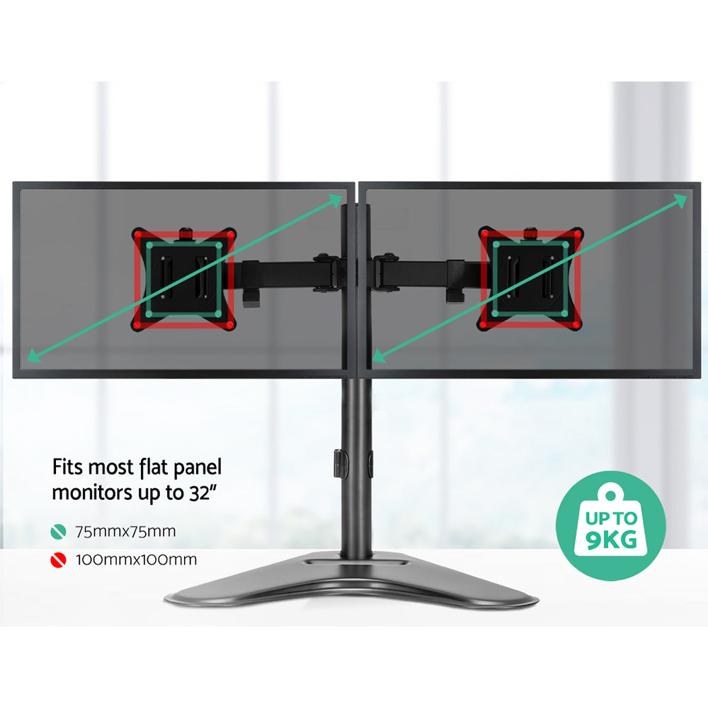 Artiss Fully Adjustable Double Monitor Arm Stand Dual Black