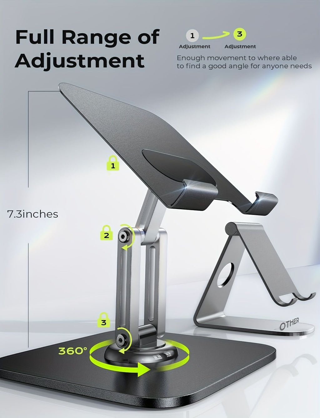 Black Silver Laptop Stand, 360 Degree Rotatable, Ergonomic and Adjustable