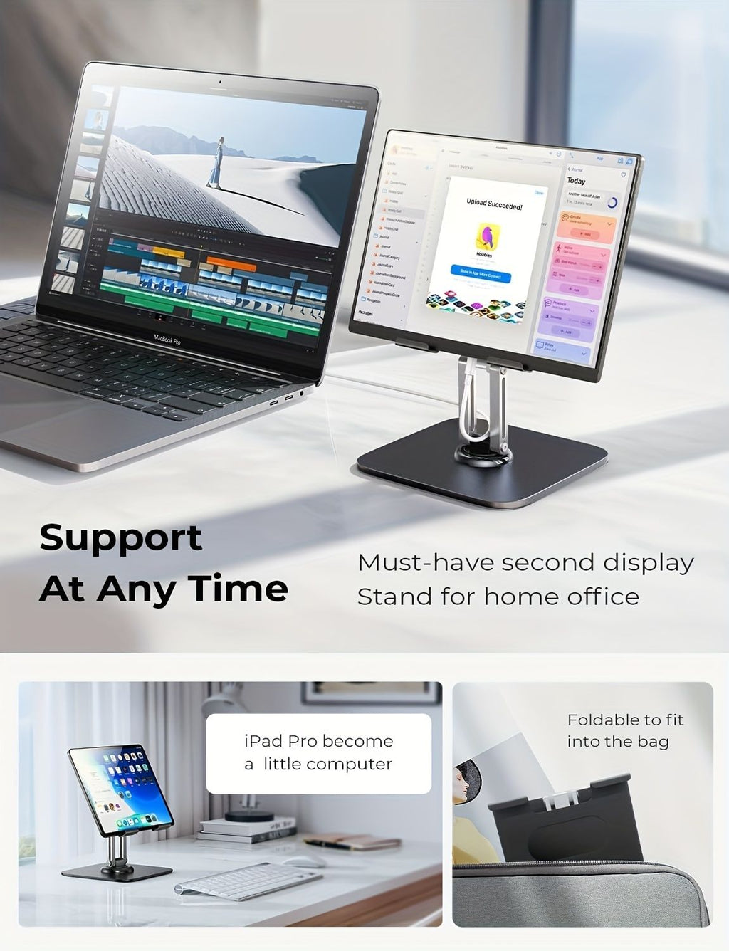 Black Silver Laptop Stand, 360 Degree Rotatable, Ergonomic and Adjustable