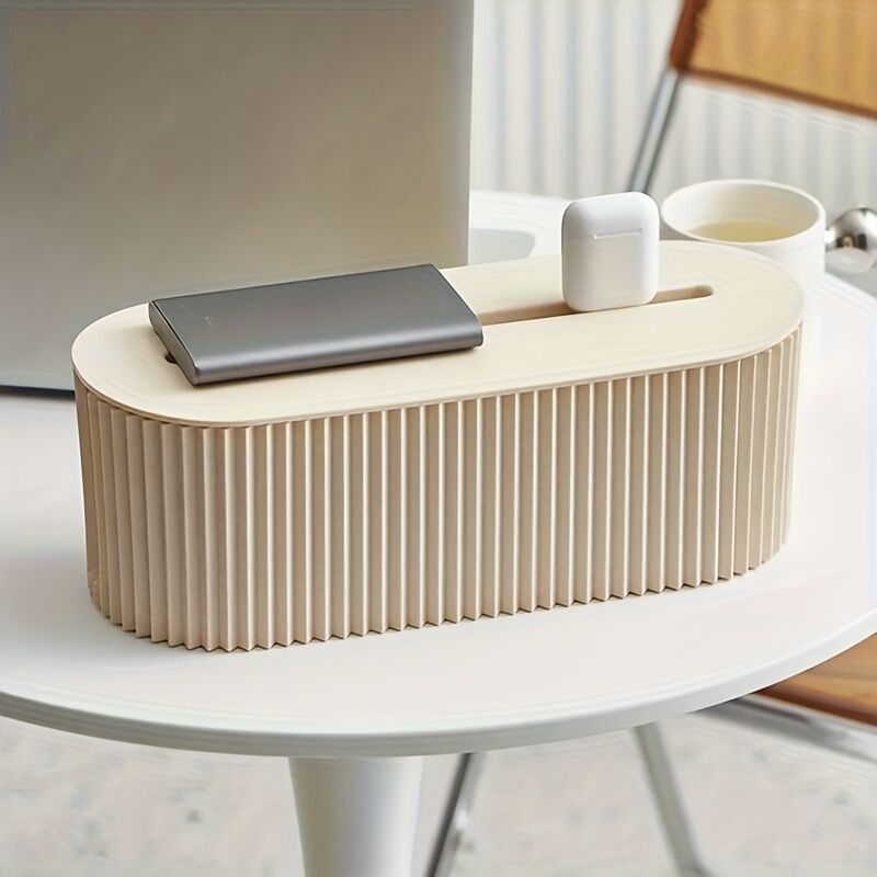 Light Khaki One Lidded Cable Management Box — Suitable for Desk and TV Cables, Perfect for Home Office, Gaming Setups, and Living Room Storage