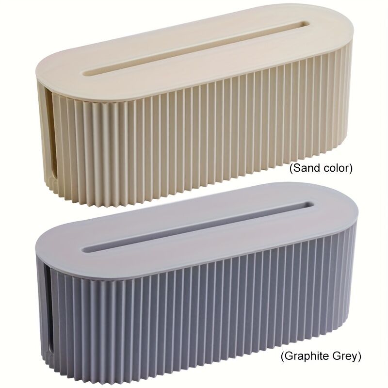 Light Khaki One Lidded Cable Management Box — Suitable for Desk and TV Cables, Perfect for Home Office, Gaming Setups, and Living Room Storage