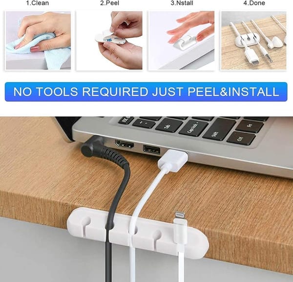 Cable Organizer - Cable Clips for 3/5/7" Cables - Self-Adhesive Cable Clips - White - 3 Pieces