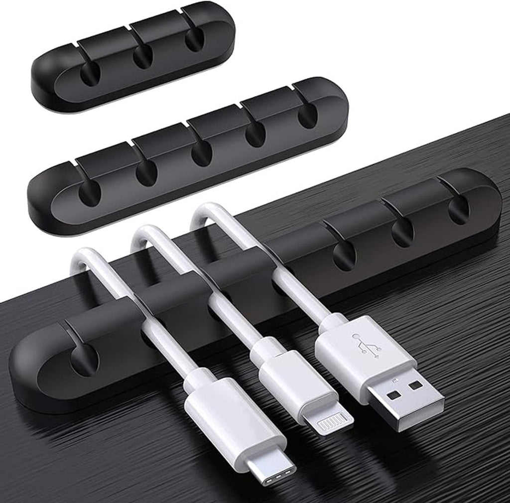 Black cable organizer - Cable net holder - Self-adhesive cable clip - Cable holder - USB cable fastening system - Cable holder - for USB charging cables, power cables, mouse cables, PC, office - 3-pack