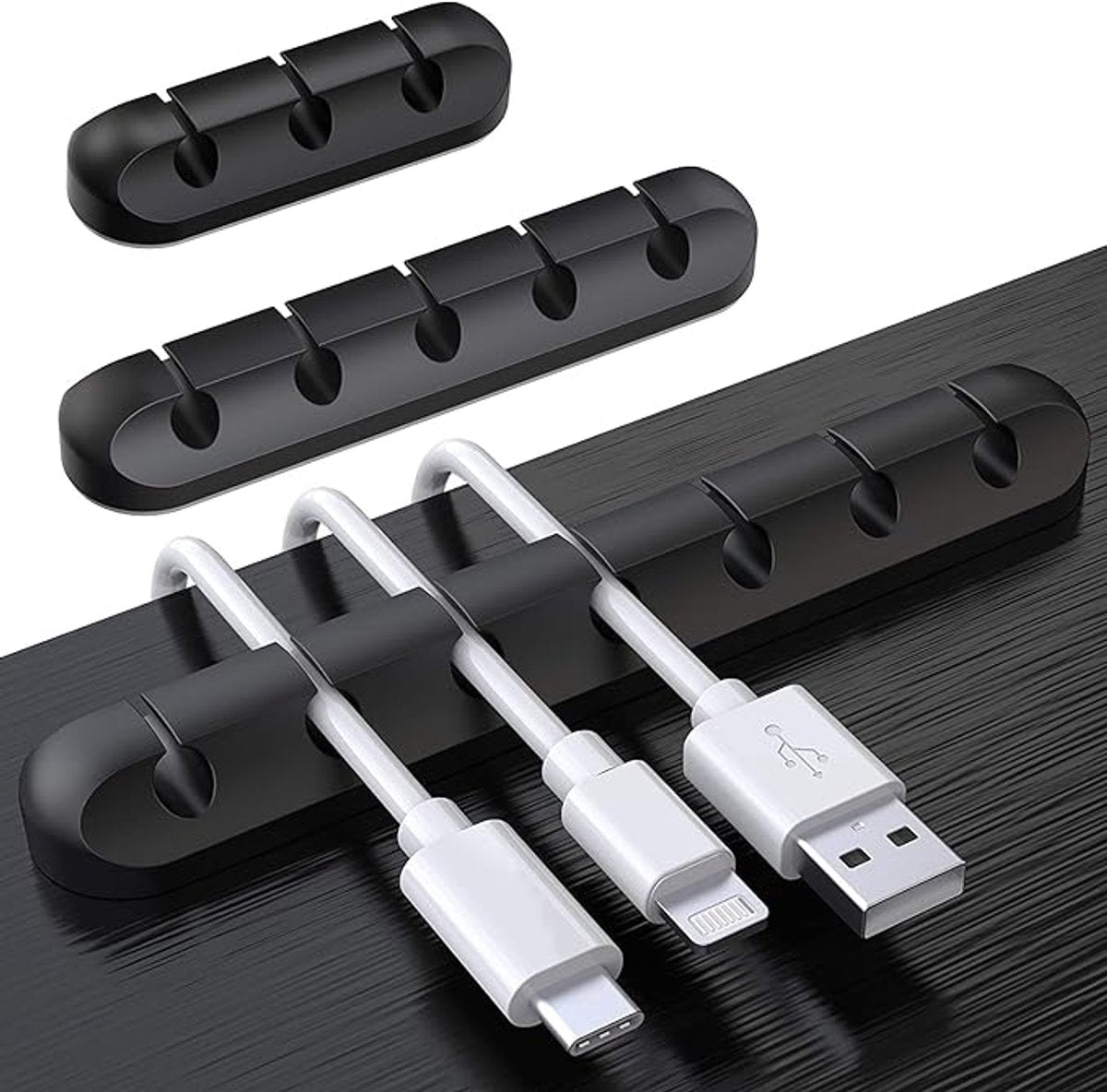 Black cable organizer - Cable net holder - Self-adhesive cable clip - Cable holder - USB cable fastening system - Cable holder - for USB charging cables, power cables, mouse cables, PC, office - 3-pack
