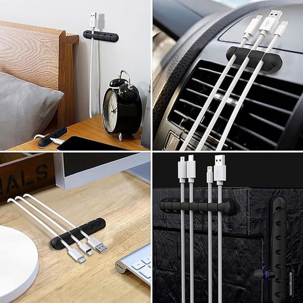 Black cable organizer - Self-adhesive cable clip - USB cable fastening system - black - 3 pack