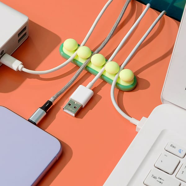 Pea Pod Cable Organizer - Green - Self-Adhesive Cable Holder - Silicone - For Office & Home