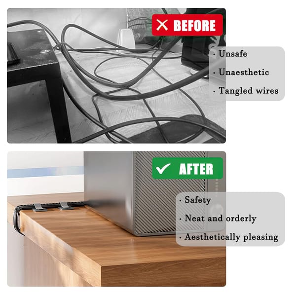 Cable Clips - Cable Organizer - Self-Adhesive - Velcro - Office - Gaming Setup - Gray - 80 Pieces