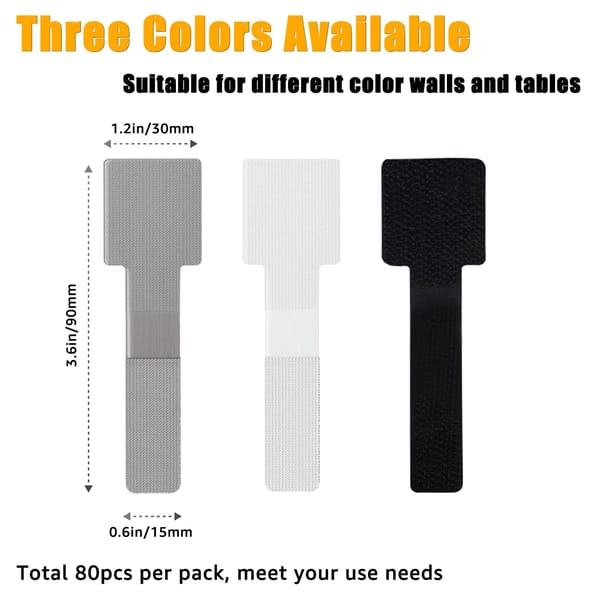 Cable Clips - Cable Organizer - Self-Adhesive - Velcro - Office - Gaming Setup - Gray - 80 Pieces