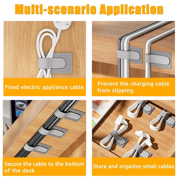 Cable Clips - Cable Organizer - Self-Adhesive - Velcro - Office - Gaming Setup - Gray - 80 Pieces