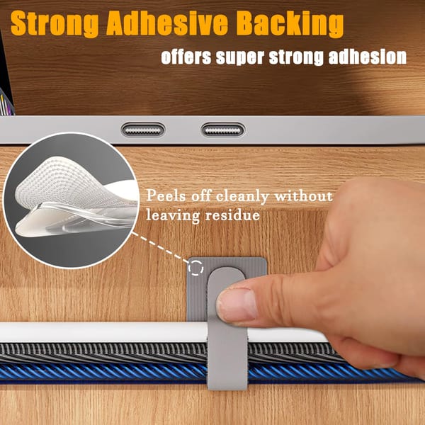 Cable Clips - Cable Organizer - Self-Adhesive - Velcro - Office - Gaming Setup - Gray - 80 Pieces