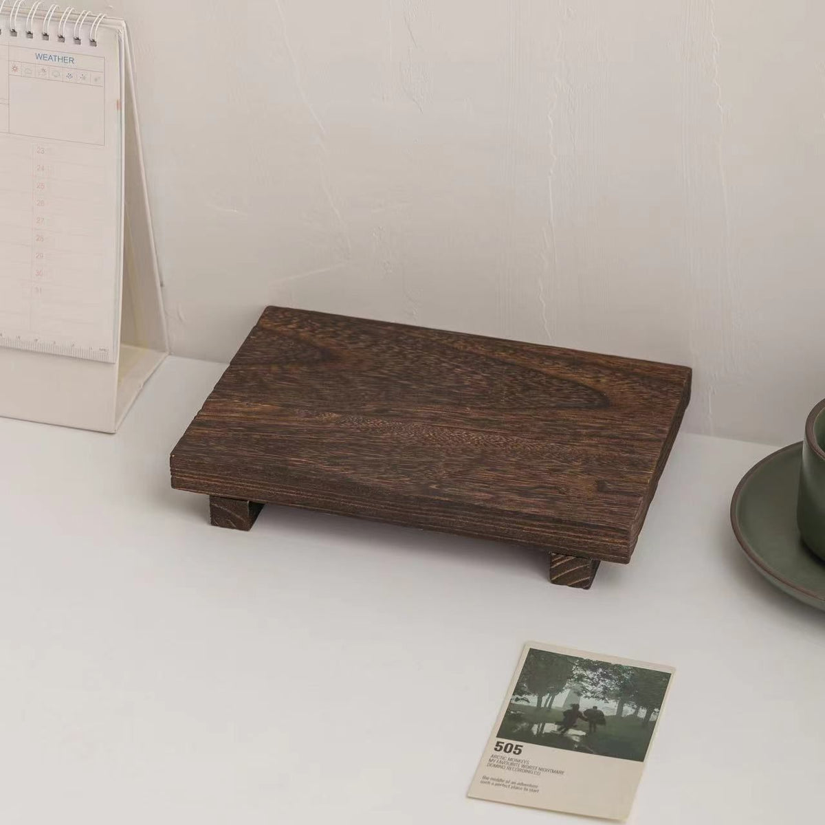 Wooden Desktop Display Riser & Storage Rack — Dark Brown