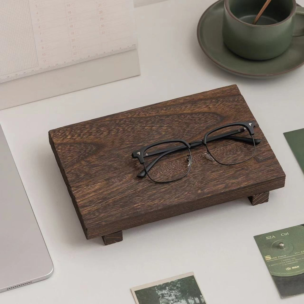 Wooden Desktop Display Riser & Storage Rack — Dark Brown