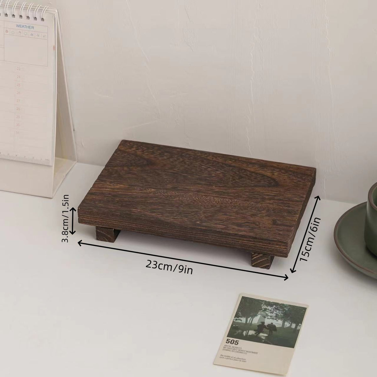 Wooden Desktop Display Riser & Storage Rack — Dark Brown