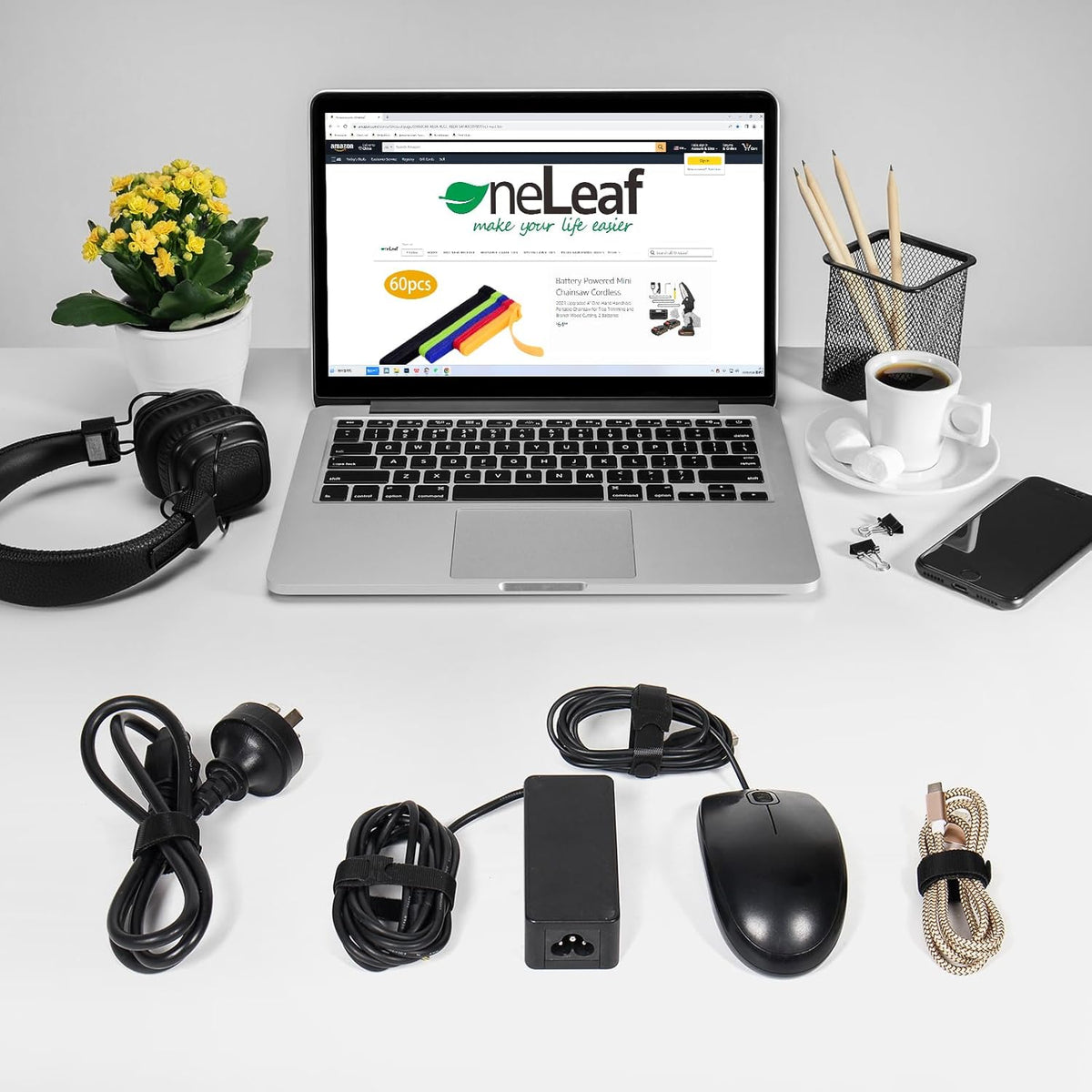 80 Piece Reusable Cable Ties, Black Adjustable 6-Inch Cord Organiser Ties, Multi-Purpose Hook Loop for Organising Home Office