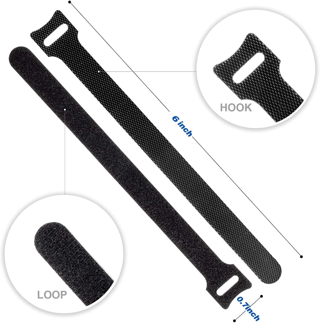 80 Piece Reusable Cable Ties, Black Adjustable 6-Inch Cord Organiser Ties, Multi-Purpose Hook Loop for Organising Home Office