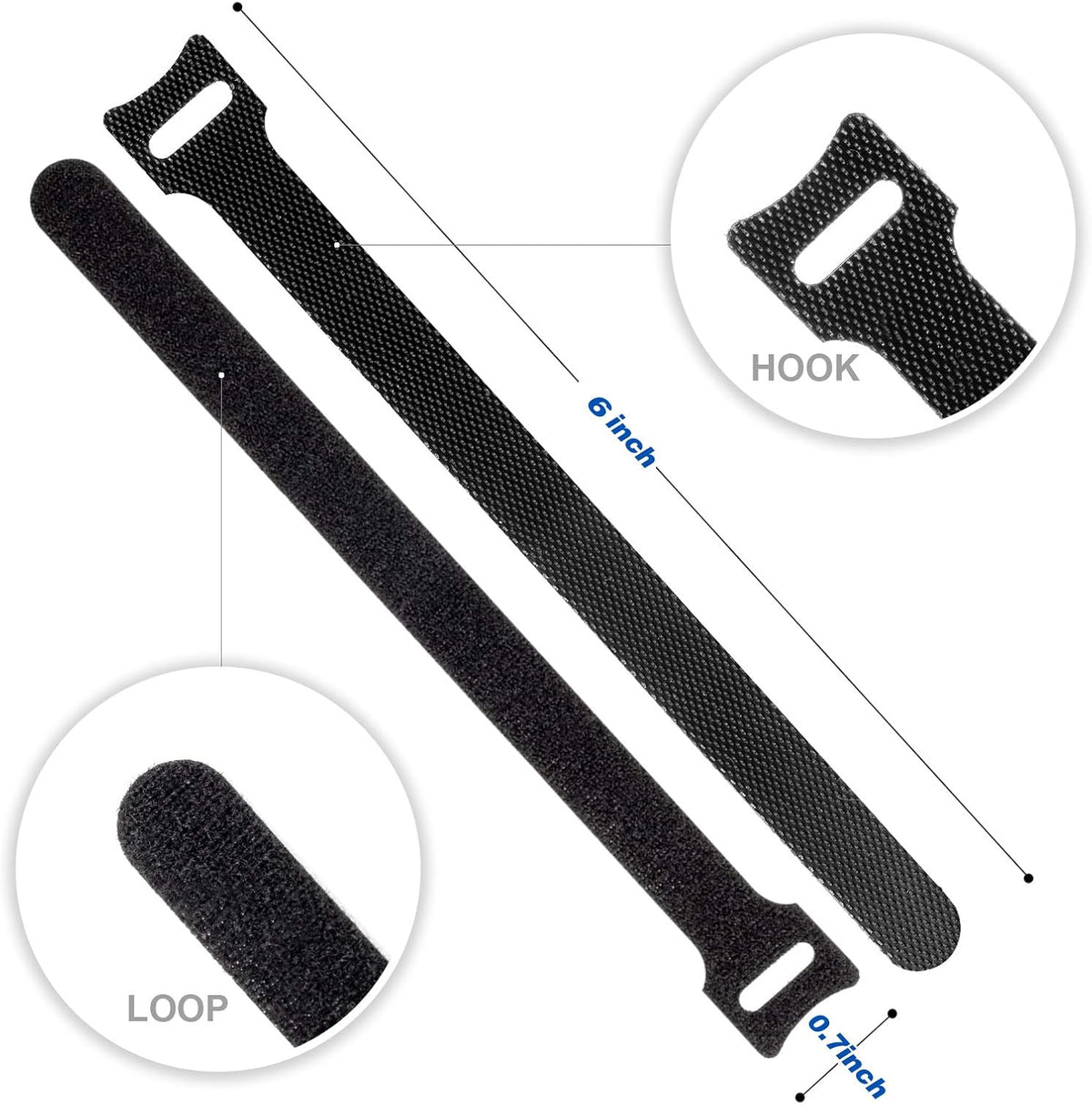 80 Piece Reusable Cable Ties, Black Adjustable 6-Inch Cord Organiser Ties, Multi-Purpose Hook Loop for Organising Home Office
