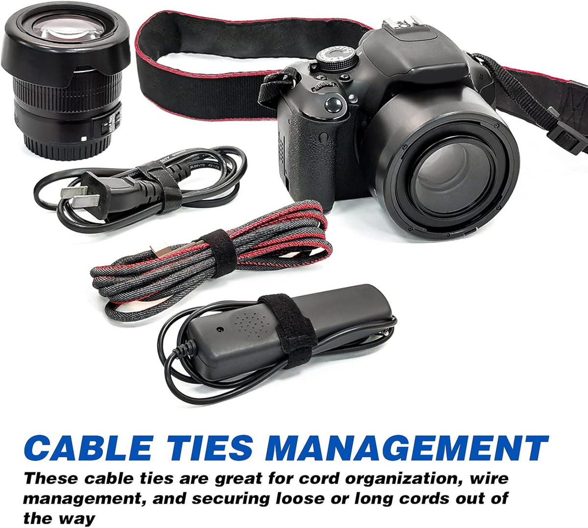 80 Piece Reusable Cable Ties, Black Adjustable 6-Inch Cord Organiser Ties, Multi-Purpose Hook Loop for Organising Home Office