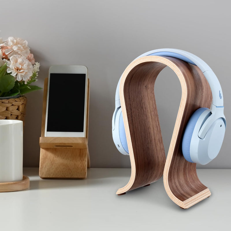 Wood Headphone Stand - Headset Holder, Arch Bridge Design - Universal Compatibility, Stylish Desk Headset Holder