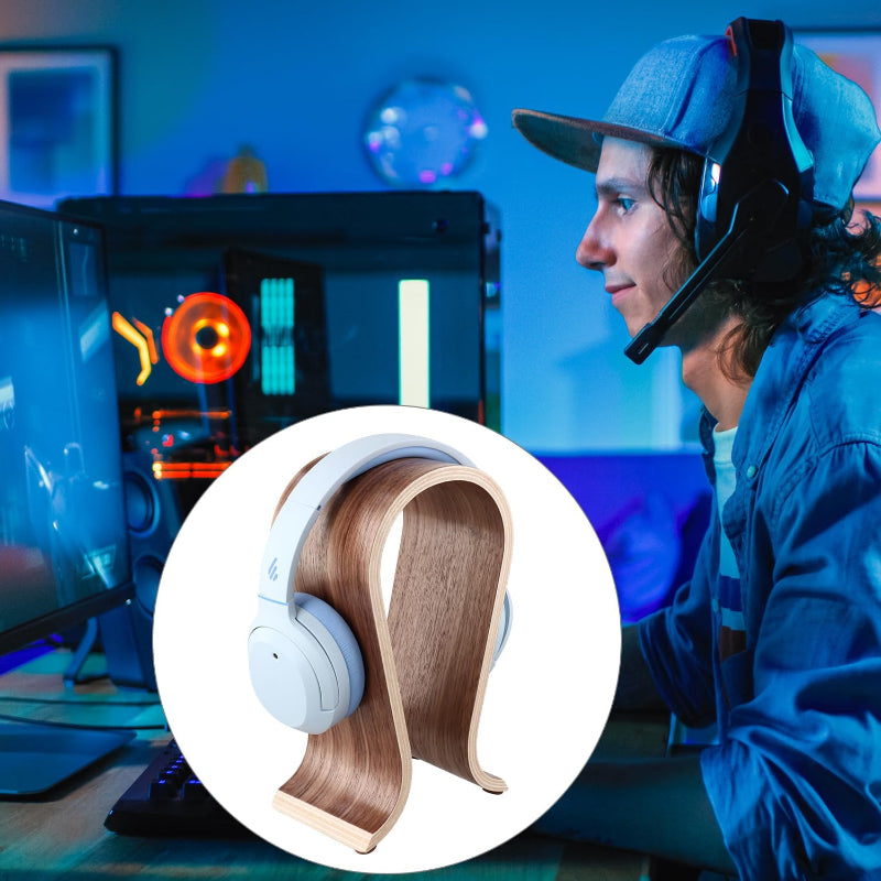 Wood Headphone Stand - Headset Holder, Arch Bridge Design - Universal Compatibility, Stylish Desk Headset Holder