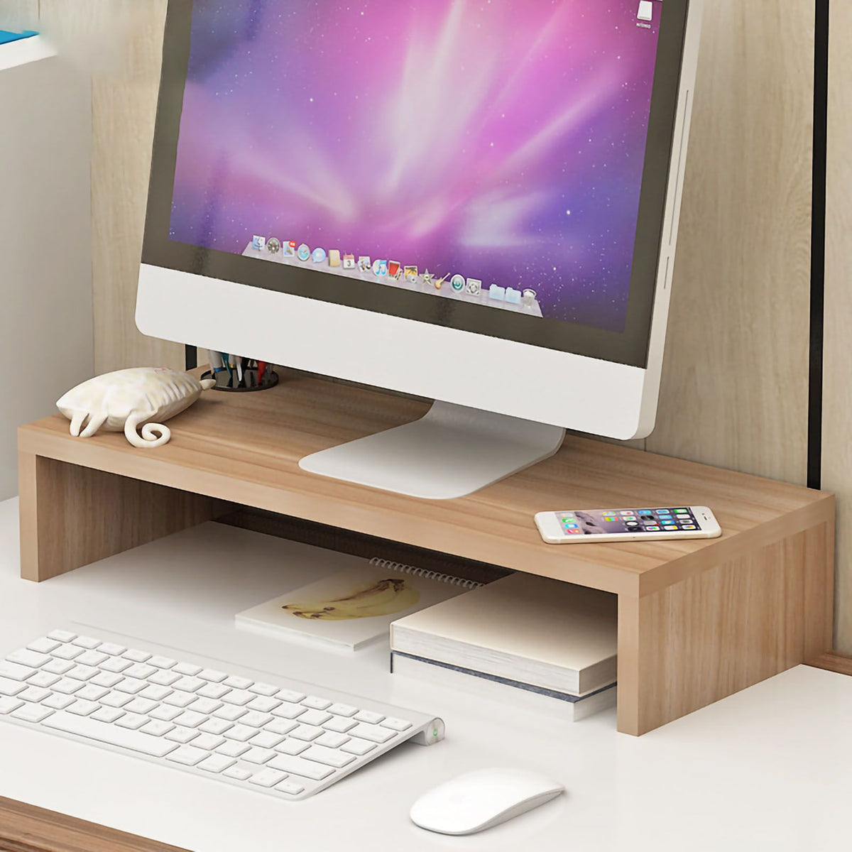 Monitor Stand Riser Ergonomic Computer Monitor Riser Stand Extra Storage Space Desktop Notebook Elevated Base Light Walnut