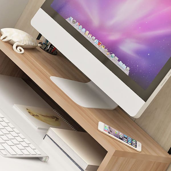 Monitor Stand Riser Ergonomic - Extra Storage Underneath - Elevated Base - Light Walnut