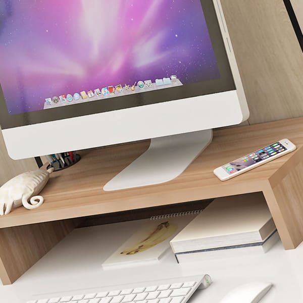Monitor Stand Riser Ergonomic - Extra Storage Underneath - Elevated Base - Light Walnut