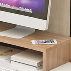 Monitor Stand Riser Ergonomic - Extra Storage Underneath - Elevated Base - Light Walnut
