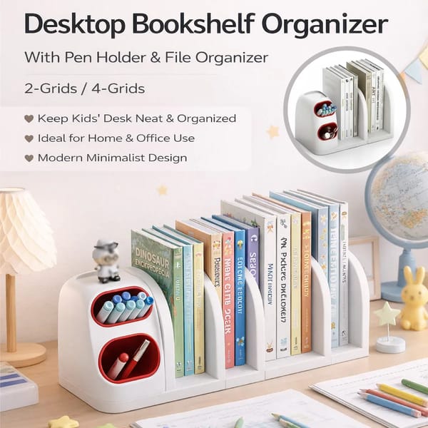 Desktop Storage Organiser With Dividers - Pen Holder - Home Office - School Desk - 4 Grid