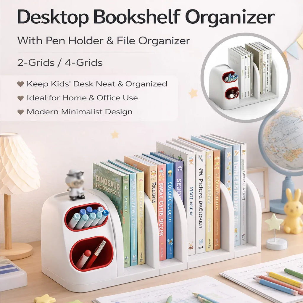Desktop Storage Organiser With Dividers Pen Holder Home Office School Desk Use - 4-Grid