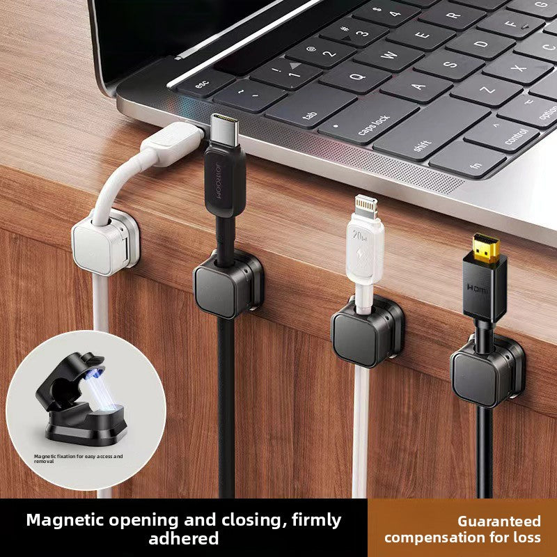 Black 6-Pack Magnetic Cable Organiser Clips Desktop Cord Management for Phone Charger USB Cable Holder